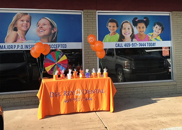 Table with treats outside of Del Rey Dental office