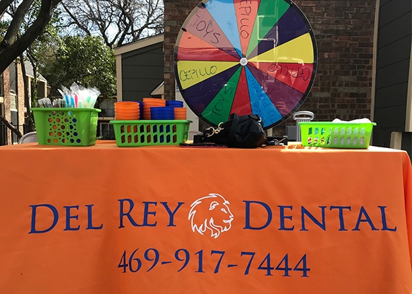 Game table set up outside of Del Rey Dental office