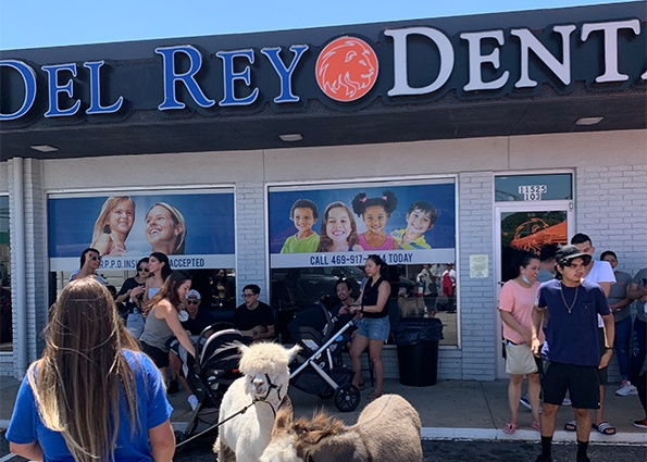 Game table set up outside of Del Rey Dental office