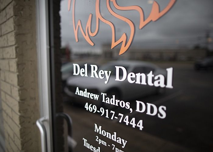 Front door of East Dallas dental office, Del Rey Dental 