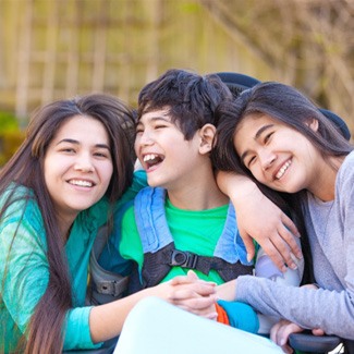 family hugging and laughing 